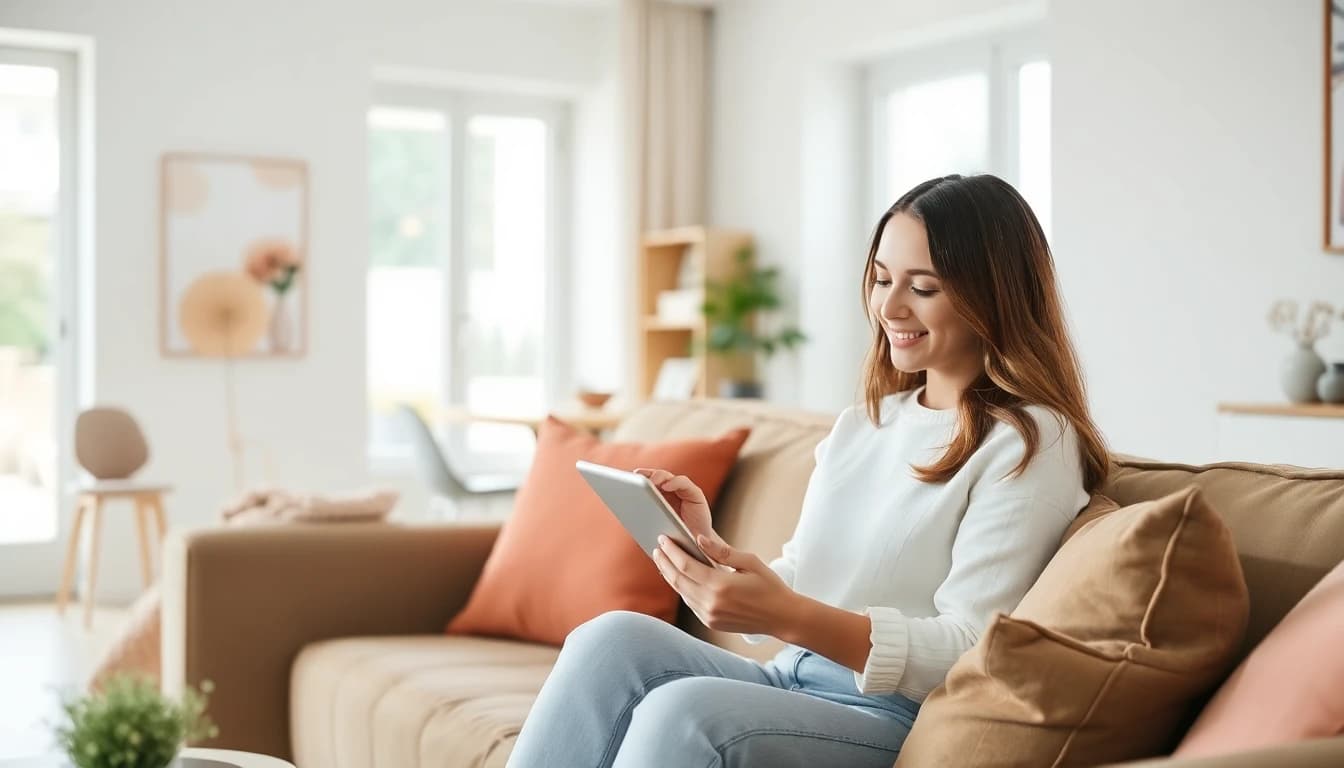 Person exploring AI interior design ideas for their living room on a phone